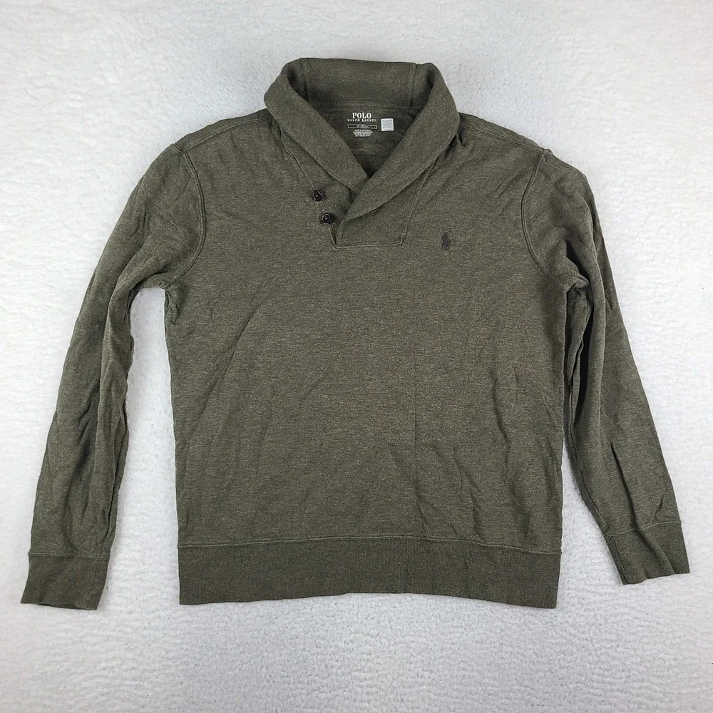 Polo Ralph Lauren Sweater Mens Medium Olive Green Shawl Collar Sweatshirt